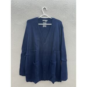 WinterSilks Womens Sweater Cardigan Size XXL Blue Knit Button Up Silk Cotton NWT